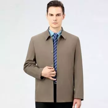Genuine men s spring and autumn jacket men s business casual middle-aged men s dad s top solid color lapel button jacket 170