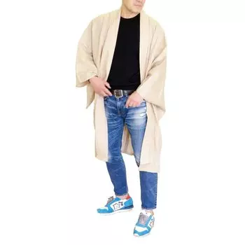 Genuine [SWINGPLUS] Haori, Hemp, 100% Hemp, Japanese, Western, Outerwear, Jacket, Coat, Men s (2L (Long Length), Beige) бежевый