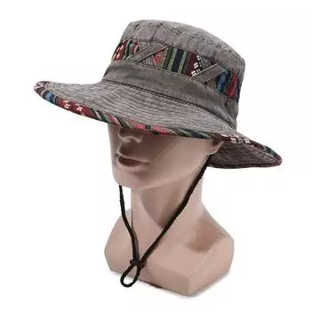 Geometric Ethnic Style Pattern Design Neutral Casual Denim Fisherman Hat