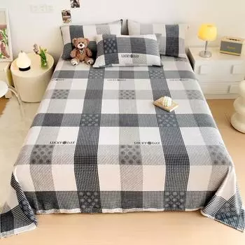 Geometric Plaid Pattern Flannel Bed Sheet Set Super Soft Plush Bed Sheets with 2 Pillowcases Luxury Queen Size Bedding Set 160x230cm 3pcs