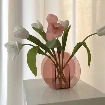Geometric Vase Acrylic Pink Vase Pot Ornament Metal Plant Holder Nordic Styles Flower Vase Home Garden Art Decorations Wedding