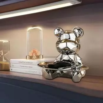 Геометрическая статуэтка медведя с подносом для хранения вещей, керамической копилкой, ключом, коробкой для хранения косметики, украшением в виде книжной полки.