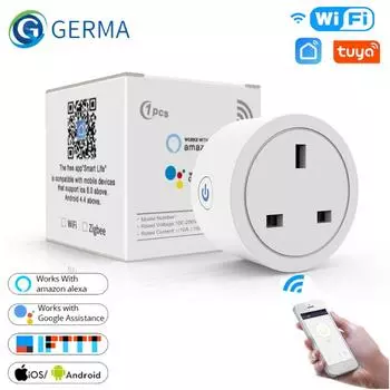 Germa UK 10a Plug Wi-Fi Розетка синхронизации Умный дом Розетка Монитор мощности Приложение Tuya Smart Life работает с Aleax Google Home WiFi UK Plug 10A