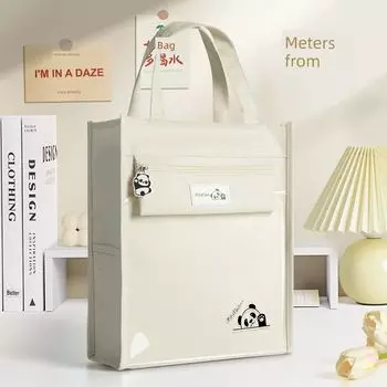German Tutorial Bag Handbag Men s and Women s Book Bag Large Capacity Book Bag New Primary School Student Canvas Storage Bag Rice White [standard] 2 Pack