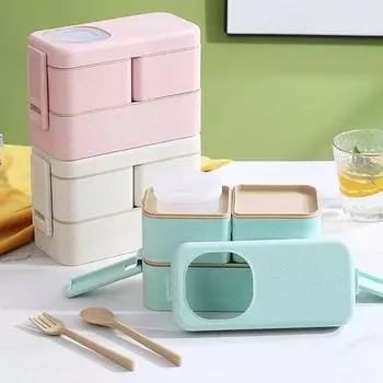 Герметичная коробка для завтрака Bento с 3 отделениями, двухслойная пряжка, безопасная для микроволновой печи, штабелируемая коробка для салата для детей и взрослых зелёный