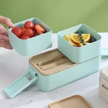 Герметичная коробка для завтрака Bento с 3 отделениями, двухслойная пряжка, безопасная для микроволновой печи, штабелируемая коробка для салата для детей и взрослых бежевый