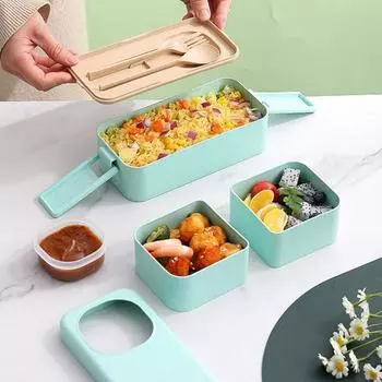 Герметичная коробка для завтрака Bento с 3 отделениями, двухслойная пряжка, безопасная для микроволновой печи, штабелируемая коробка для салата для детей и взрослых розовый