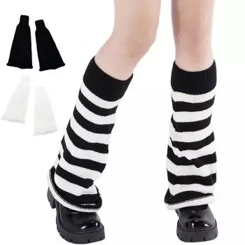 Гетры Y2K Kawaii Гетры для девочек Женские милые вязаные носки Y2K Harajuku Goth Аксессуары Black&white Stripes