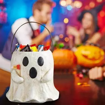 Ghost Bucket Cute Spooky Ghost Candy Bucket Ghost Candy Bowl Resin Planter for Indoor Outdoor Garden Home Office Decoration
