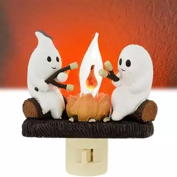 Ghost Campfire Flickering Halloween Night Light 3D LED Small Campfire Light For Indoor Halloween Decorations WHITE