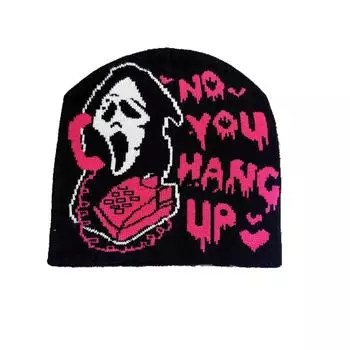 Ghost Pattern Halloween Letter Knitted Hat For Trendy Casual And Use Outdoor