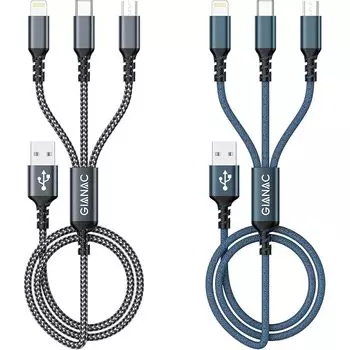 GIANAC кабель для зарядки 3 в 1 [2M комплект из 2 ] 3 в 1 кабель для зарядки Lightning + Micro + USB C Может заряжать 3 устройства одновременно iPhone Android Type C 15 14 13 12