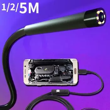 Гибкая эндоскопическая камера 5,5 мм, IP67, водонепроницаемая, промышленная эндоскопическая камера с микро-USB для Android Phone PC, 6 светодиодов, регулируемая 1/2/5 м 1M
