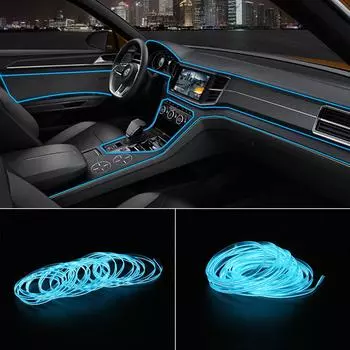 Гибкий неоновый провод EL Автомобильные лампы для украшения интерьера Световые полосы для автомобиля 12 В Светодиодные лампы холодного света Декоративная лампа 5 м Автомобильный стиль Blue