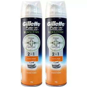 Gillette Fusion Proglide Sensitive 2in1 Active Sports Shaving Foam, 245g, 2 pieces ,Korean razor blade