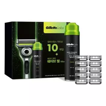 Gillette Labs набор лезвий для бритья + гель для бритья, лезвия для бритья 10 шт + ..., 1 набор, корейские лезвия для бритья