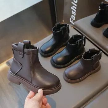Girl s Ankle Boot Spring Autumn Black Classic Children Fashion Boots Solid Color Versatile Kids Causal Leather Boots Non-slip 26 коричневый