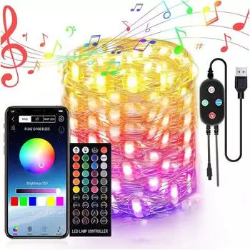Гирлянды с питанием от USB, мерцающие 66 футов, 200 светодиодов, гирлянды, медная проволока, RGB гирлянды 50LED With Remote