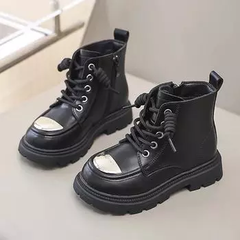 Girls Boots for Winter Black Brown Versatile Children Platform Ankle Boots Fashion Causal Kids Cotton Boots Round-toe Non-slip 26 коричневый