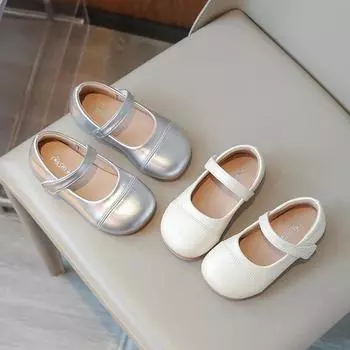 Girls Flat Shoes Simple Soft Sole for Kids Princess Shoes Solid Color 2024 New Girls Dance Performance Shoes for Party Wedding 23 абрикосовый