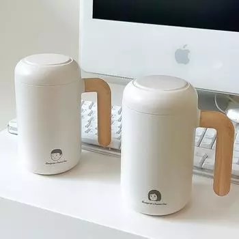 Girls Large Capacity Thermos Cup Teacup Handle Cup Office Household Stainless Steel Water Cup 420ml