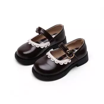 Girls Leather Shoes 2024 New Korean Dance Shoes Children Leather Shoes Western Style Soft Bottom Baby Peas Shoes Sweet Hot 22 (Inner 13.5CM) чёрный