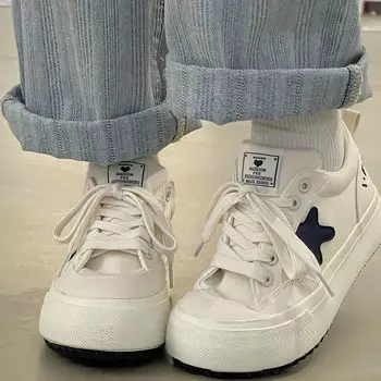 Girls White Shoes Versatile Student Flat Casual Canvas Shoes New Spring and Summer Board Shoes 35