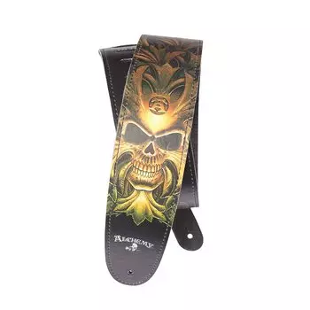 Гитарный ремень Alchemy Gothic Leather Strap 25LAL04 Green Skull D Addario