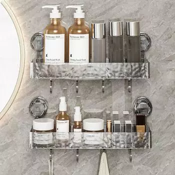 Glacier Pattern Shower Storage Rack Light Luxury Wall Mounted Shower Organizer For Home серый/прозрачный