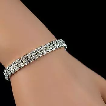 Гламурный серебряный эластичный кубический модный браслет со стразами на день рождения, 1 ряд, свадебный браслет с кристаллами