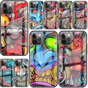 Glass Case For Apple iPhone 14 13 Pro 11 12 7 8 Plus SE 2022 XR X XS Max 6 6S Tempered Phone Cover Samurai Oni Mask Cool iPhone 14 Plus