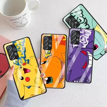 Стеклянный чехол для Samsung Galaxy A12 A52 A51 A32 A21s A71 A22 A73 A53 A13 A50 A70 A30 A11 A31 A41, чехол для телефона Pika Pokemoon Cute Samsung A10