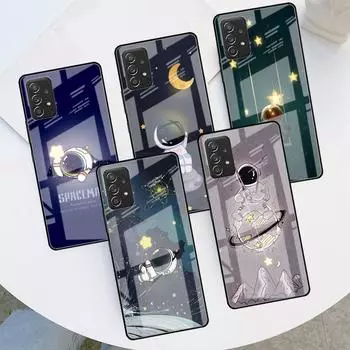 Glass Case For Samsung Galaxy A52 A71 A50 A51 A70 A21s A31 A72 A10 A12 A30 A22 5G Phone Cover Astronaut Cute Samsung A03