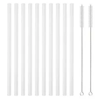 Glass Straw 12Pcs Glass Straw Set 8 200mm Long Reusable Straws with Cleaning Brush for Tumblers Cups Mason Jars