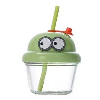 Glass Tumbler with Straw And Lid 210ml Reusable Iced Coffee Cup Cute Cartoon Drinking Cup for Water Matcha Travel