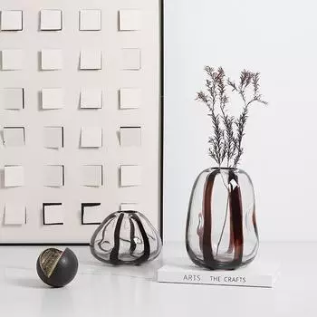 Glass Vase Transparent Stripes Black Lines Hand-made Flower Vase Floral Arrangement Accessories Terrarium Home Decoration