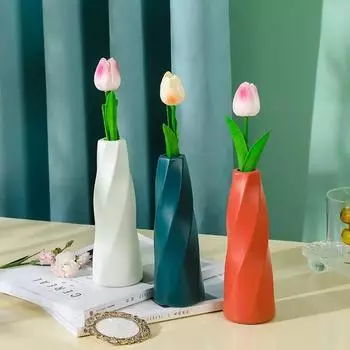 Главная DIY Пластиковая ваза для цветов Белая имитация керамической цветочной композиции Контейнер Горшок Корзина Современные декоративные вазы для цветов