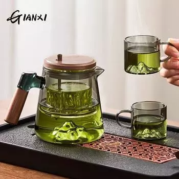 Главная И Кухня Чайники Пуэр Кофейная И Чайная Посуда Деревянная Ручка Кофейник 650 Мл Прозрачный Стеклянный Чайник