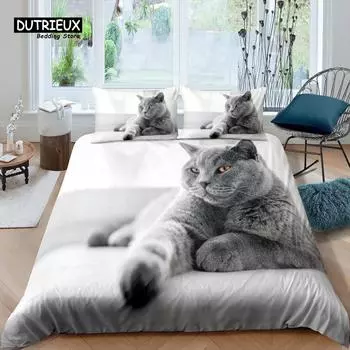 Главная Жизнь Роскошь 3D Pet Cat Постельное белье Детский пододеяльник Наволочка Постельное белье с животными Queen и King Размеры ЕС/США/Австралия/Великобритания EU single(135x200cm)