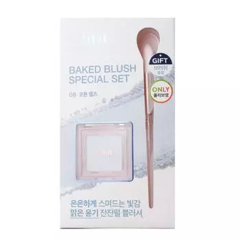 Блестящие запеченные румяна 2,4 г, кисть Plan 08 Cotton Melts, 1 шт.