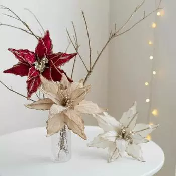 Glitter Christmas Poinsettia Flower Xmas Tree Hanging Merry Christmas Decoration For New Year Navidad Natal Noel For Home Decor темно-синий