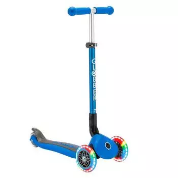 Globber Primo Foldable Light Kick Scooter for Children Years Primo Foldable Lights Navy Blue 3 Wheel Kickboard Riding Toy Vehicle Kids Tricycle