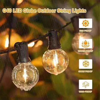 Globe Outdoor String Lights LED EU Plug 220V G40 Patio String Lights Dimmable Shatterproof Hanging Lights Patio Lights 10Bulbs(3M)&EU Plug теплый белый
