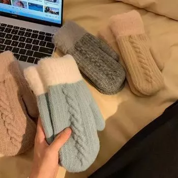 Gloves Female Cute Plush Thickened Plush Mittens Riding Warm And Cold-Proof Student Soft Girl Tide