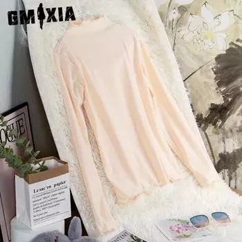 GMXIA Double-sided German Velvet Primer for Women In Autumn and Winter with A Half High Neck Thick Warm Slim Western Style Long-sleeved Top M чёрный