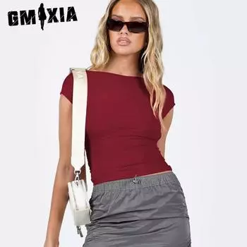 GMXIA Модная летняя сексуальная футболка с открытой спиной из нейлона, впитывающая влагу и потоотделение, удобная дышащая футболка с коротким рукавом и тонким верхом XS