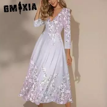 GMXIA Spring, Summer and Autumn Sweet Rustic Style Deep V-neck Princess Dresses S зелёный