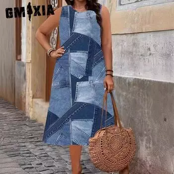 GMXIA весенне-летнее женское модное джинсовое женское платье с принтом S