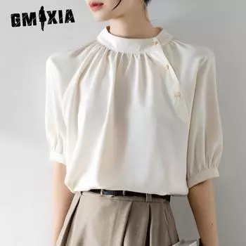 GMXIA Women s Summer Temperament Diagonal Button Short-sleeved Shirt Female Professional Commuter Shirt S шампанского