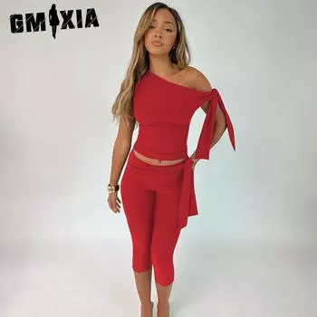 GMXIA Женские модные повседневные однотонные спортивные шорты без рукавов на одно плечо с высокой талией S белый